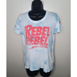 David Bowie Rebel Rebel Women's Small Band T-Shirt Blue Tie Dye Rock Tee Chaser